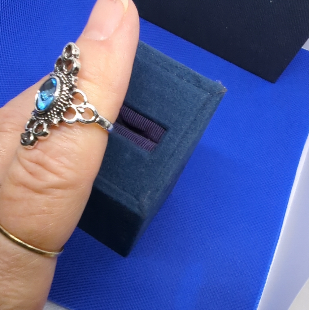 Blue Topaz Ring Filigree Silver Plated over Stainless Sz 7 New - Picture 5 of 8